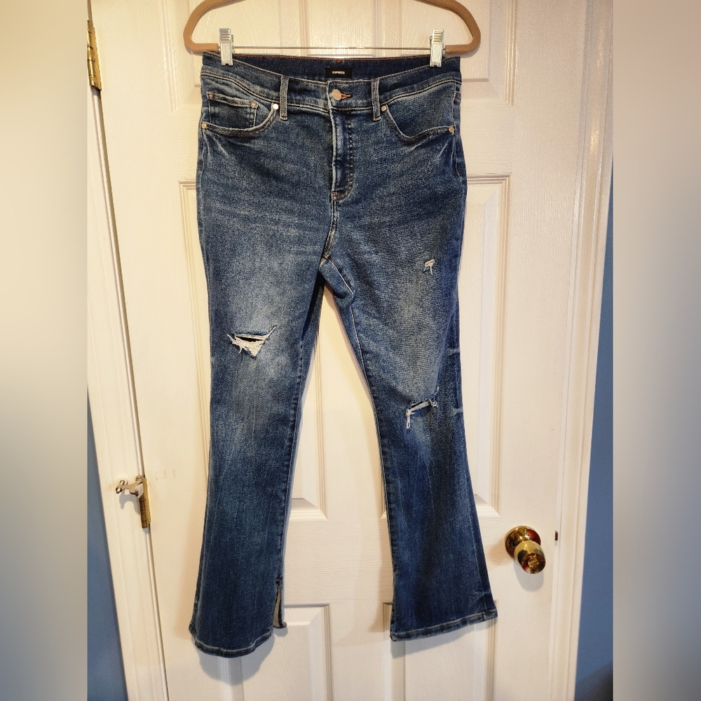 Express Women's Flare Distressed Blue Jeans